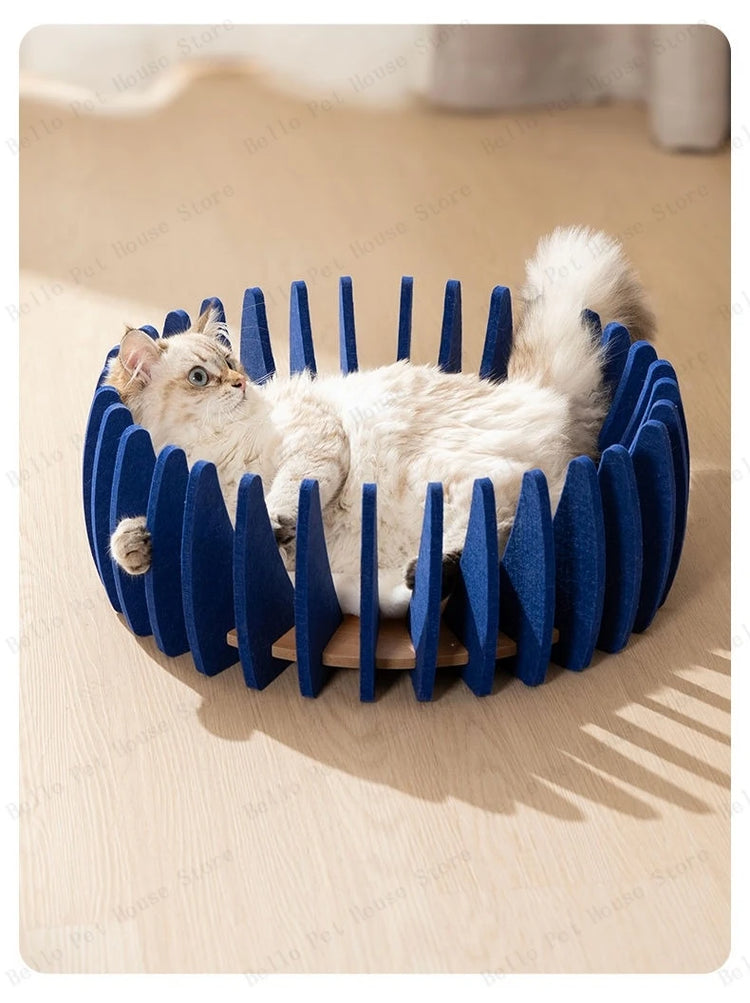 Bird Cage Cat Bed | Luxury Felt Nest for Cats | Breathable & Durable Enclosed Pet Furniture for Comfort & Style