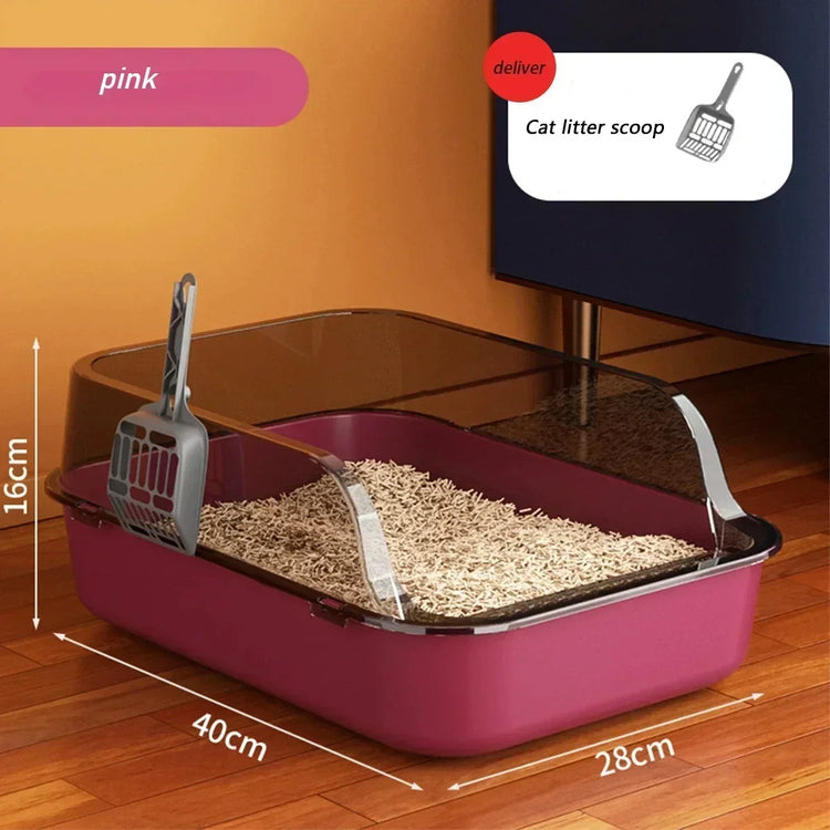 Cat Litter Box | High Side Thicken Semi Enclosed | Splashproof Large Capacity Tray | Removable Scoop | Easy Clean Cat Toilet