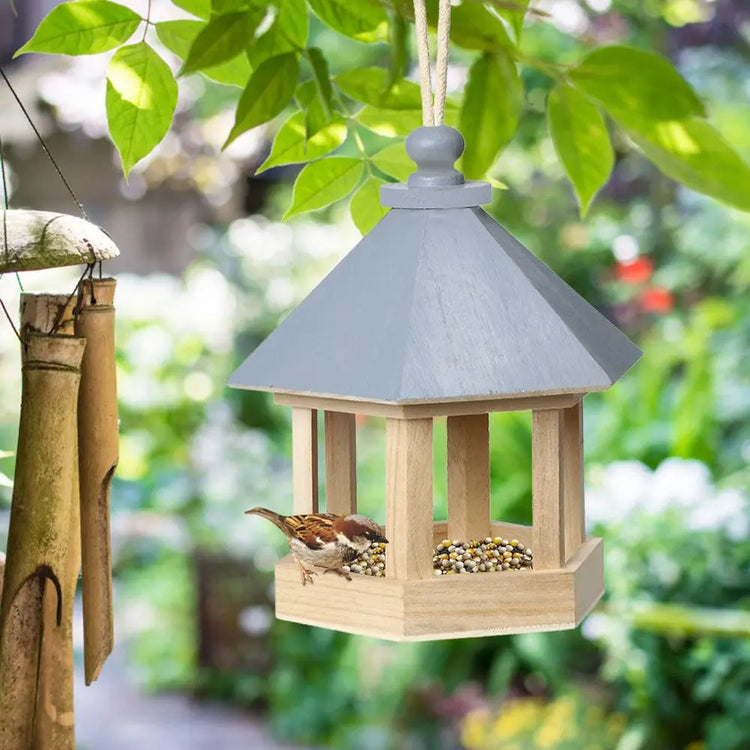Simple Hanging Wooden Bird House Feeder – Outdoor Bird Shelter for Garden, Balcony, or Deck