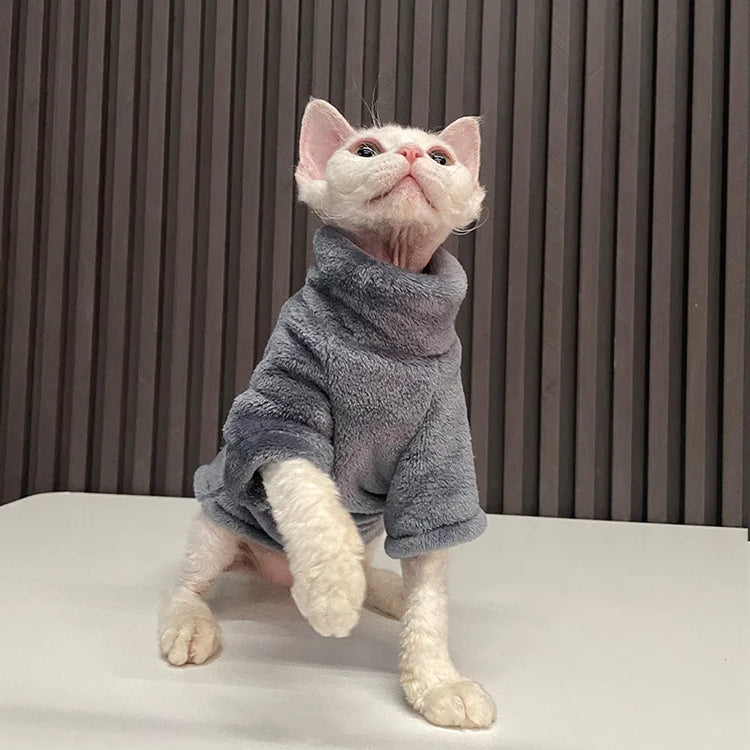 Warm Coral Velvet Cat Clothes | Hairless Sphynx Vest | Winter Turtleneck Kitten Outfit | Puppy Costume | Pet Accessories for Gatitos