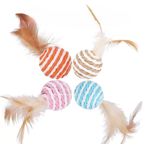 Cat Toys | Sisal Balls with Feathers | Cat Resistant to Biting | Grinding Teeth | Making Sounds | Cat Scratching Balls | Cat Teasing | Pet Supplies