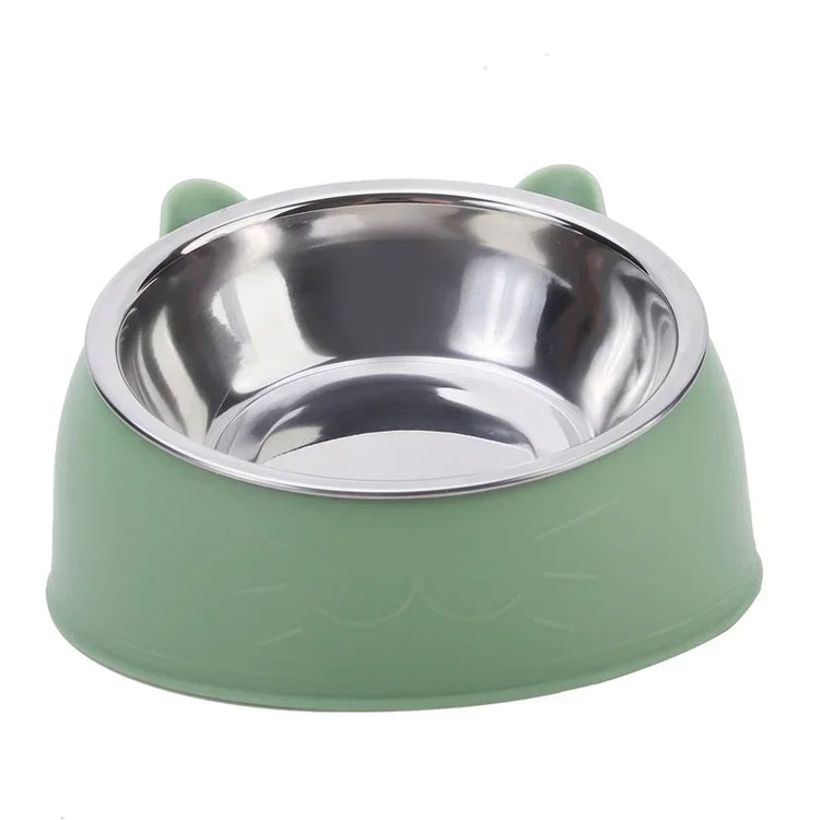 1pc Cat Bowl | Lovely Creative Inclined Kitten & Puppy Food Bowl | Stainless Steel Feeder | Cats Drinking Bowl | Pet Dogs & Cats Feeders