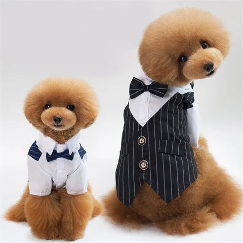 Dog Shirt Stylish Suit Pet Small Dog Clothes Bow Tie Wedding Shirt Costume Formal Tuxedo With Bow Tie Puppy Cat Bulldog Clothing