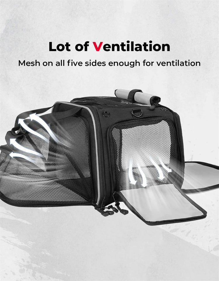 Motorcycle Pet Carrier Bag | Airline Approved Portable Travel Carrier for Cats/Dogs | Fits Luggage Rack or Passenger Seat
