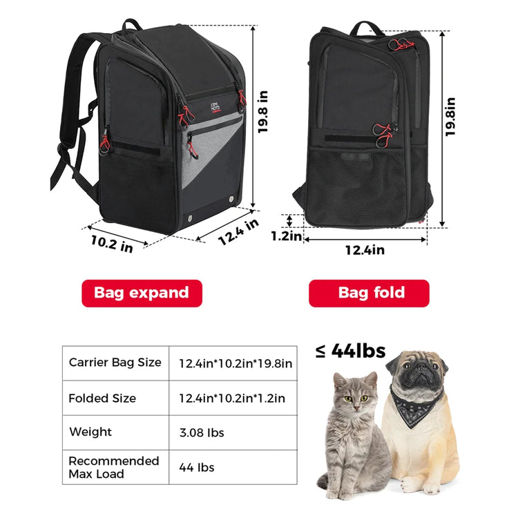 Motorcycle Pet Carrier Backpack – Foldable Dog/Cat Bag for Touring & Street Bikes, 44L Capacity