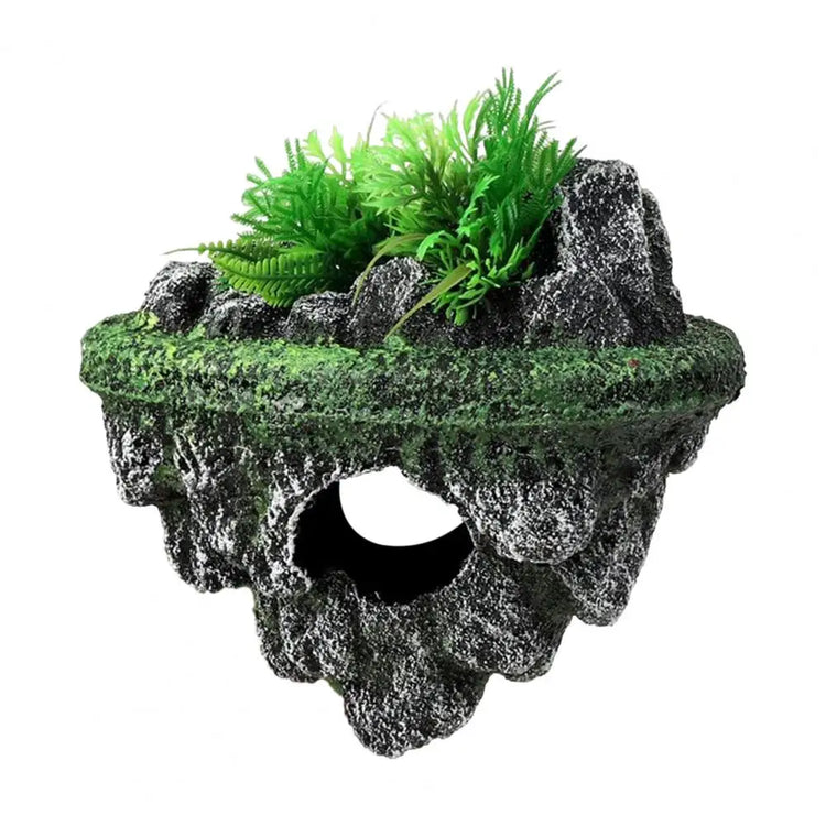 Fish Tank Artificial Stone Decoration – Miniature Floating Moss Rock with Cave Hideout for Aquarium Landscaping