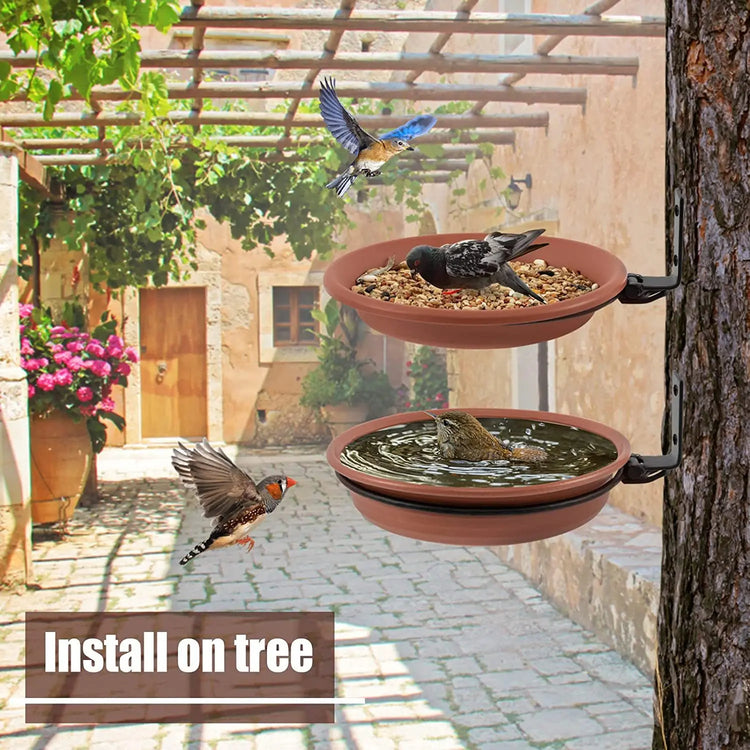 Wall Hanging Bird Feeder Bowl – Tree-Mounted Bird Bath Spa | Includes 2 Trays, Metal Rings & Screws