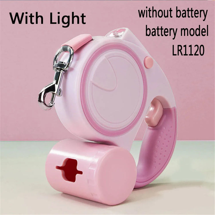 Retractable Dog Leash with LED Light and Waste Bag – 5M Durable Nylon Rope