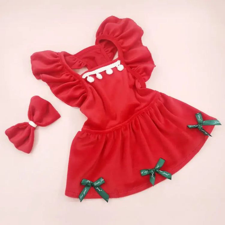 Christmas Pet Dress for Cats & Small Dogs | Red Bow Skirt | Holiday Costume