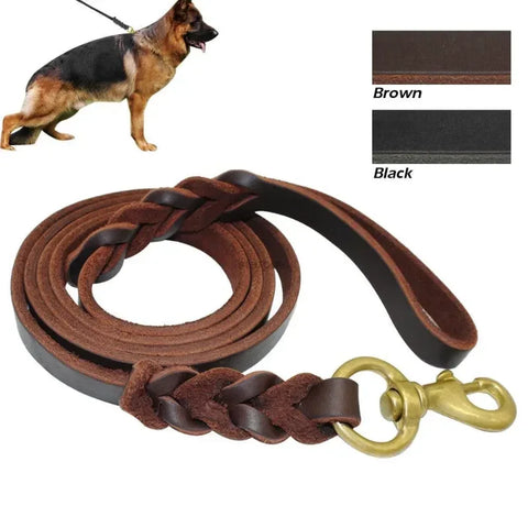 Braided Leather Dog Collar and Leash Set – Durable Genuine Cowhide for Medium & Large Dogs