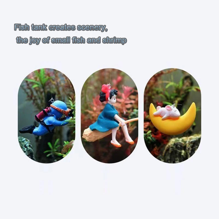Mini Floating Diver & Mermaid Aquarium Decoration – Cartoon PVC Fish Tank Ornament with Line & Buoy