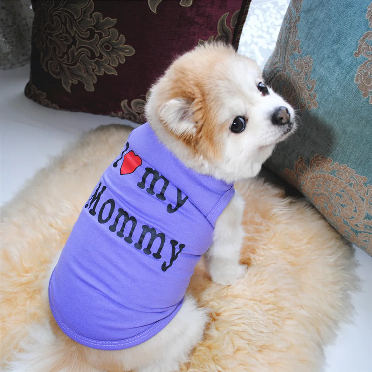 "Love Mommy & Daddy" Cotton Cat Vest | Cute Printed T-Shirt for Cats/ Small Dogs