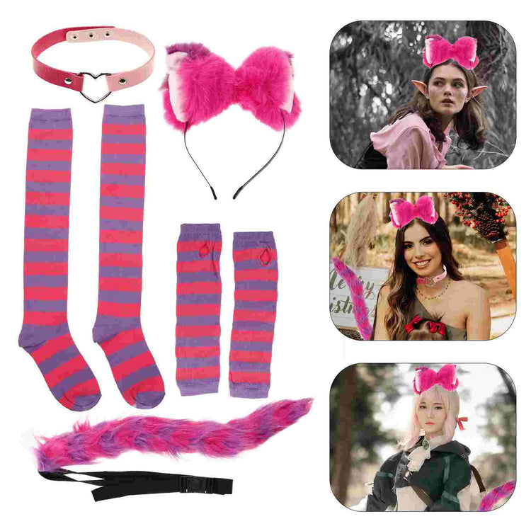 Cat Cosplay Costume Kit | Ears, Tail, Gloves, Collar & Socks | Party & Halloween Accessory Set