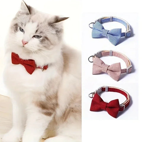 Cute Cat Collar with Bow Tie | Adjustable Design| Pet Dogs Cats Puppy Necklace - Pet Supplies