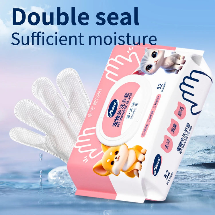 Pet Cleaning Gloves with Wipes 50Pcs | 2-in-1 Scrubber & Massager | Dog Cat Grooming