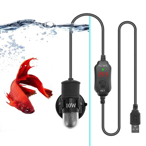 USB Mini Aquarium Heater – Adjustable 18–34°C, 10W Submersible Heating Rod for Small Tanks (2L)
