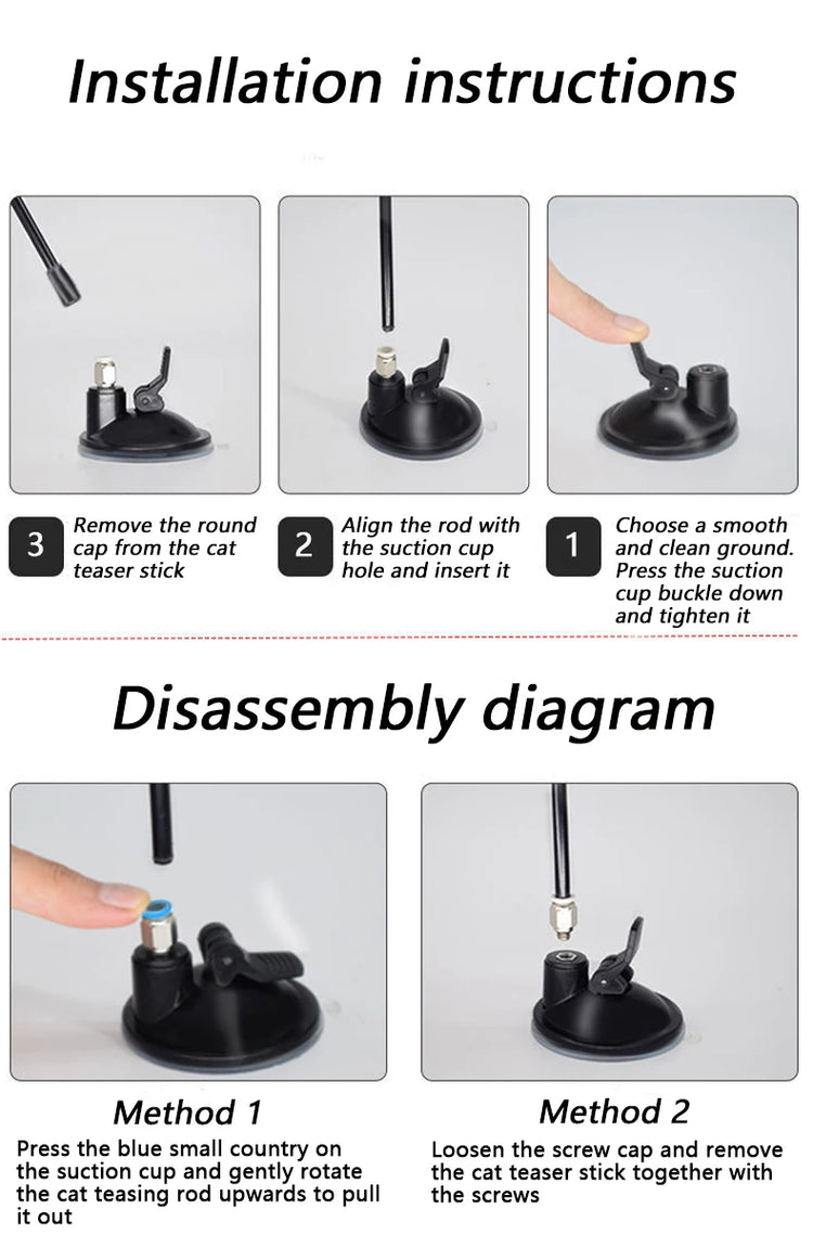 Cat Teaser Toy | Interactive Bell & Feather Wand | Suction Cup Pole | Long Flexible Cat Wand | Exciting Cat Play Toy | Cat Feather Toy | Pet Supplies