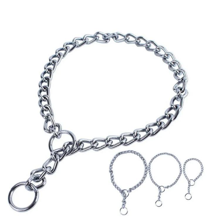 Adjustable Chrome Stainless Steel Dog Collar – No Choke Traction Rope Lead
