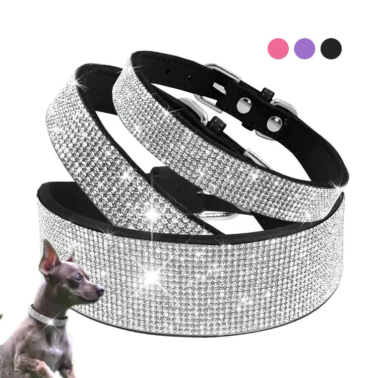 Bling Rhinestone Dog Cat Collars | Leather Pet Puppy Kitten Collar | Walk Leash Lead for Small Medium Dogs Cats | Chihuahua Pug Yorkie