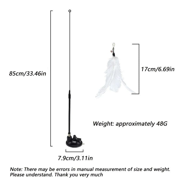 Cat Teaser Toy | Interactive Bell & Feather Wand | Suction Cup Pole | Long Flexible Cat Wand | Exciting Cat Play Toy | Cat Feather Toy | Pet Supplies