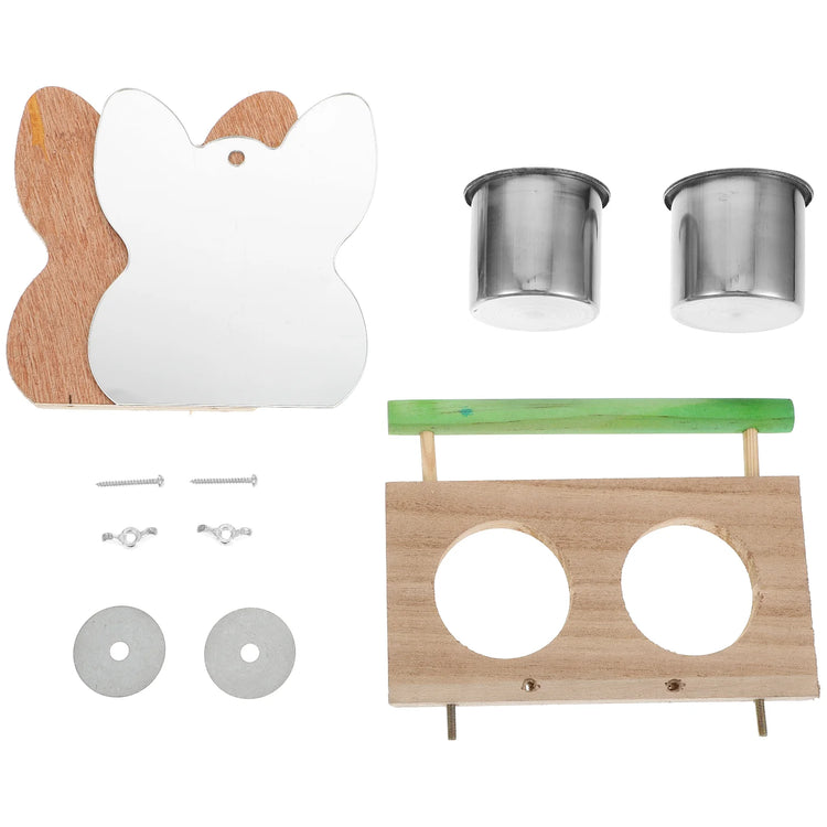 Bird Perch with Feeding Bowl | Wooden Stand & Food Cup for Parrots | Cage Feeder & Play Rack Combo | Acrylic & Wood Bird Cage Accessory