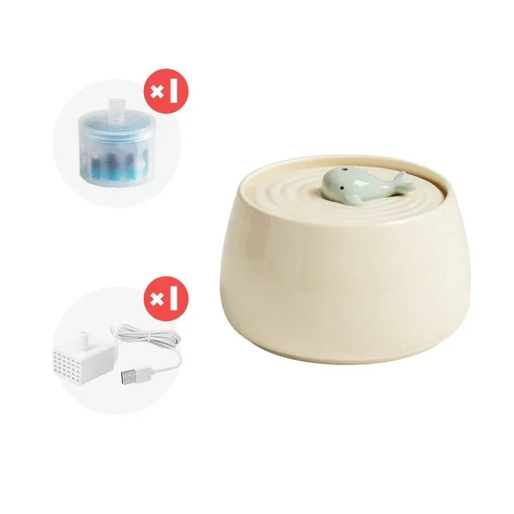 1.3L Ceramic Cat Water Fountain | USB Rechargeable Pet Water Dispenser | Automatic Circulating Filter for Cats & Small Dogs
