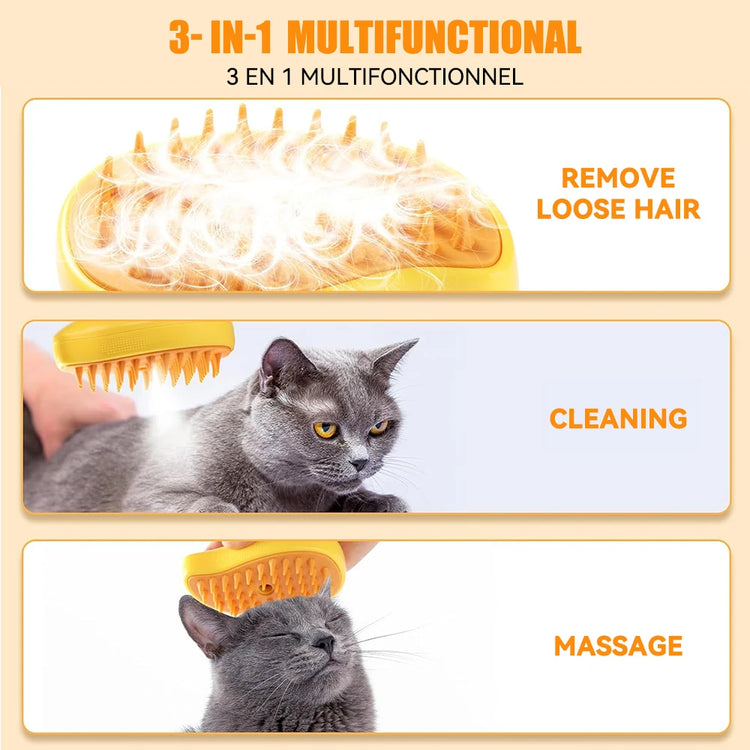 Cat Steamy Brush 3-in-1 | Electric Steam Pet Grooming & Massage Comb for Dogs/Cats