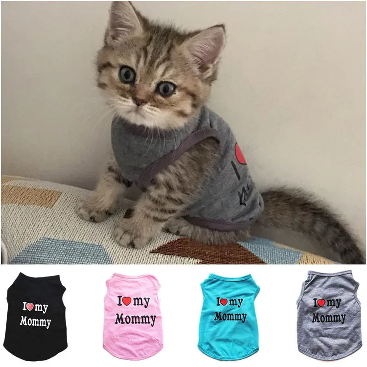 "Love Mommy & Daddy" Cotton Vest | Soft Casual T-Shirt for Cats & Puppies | All-Season Pet Wear