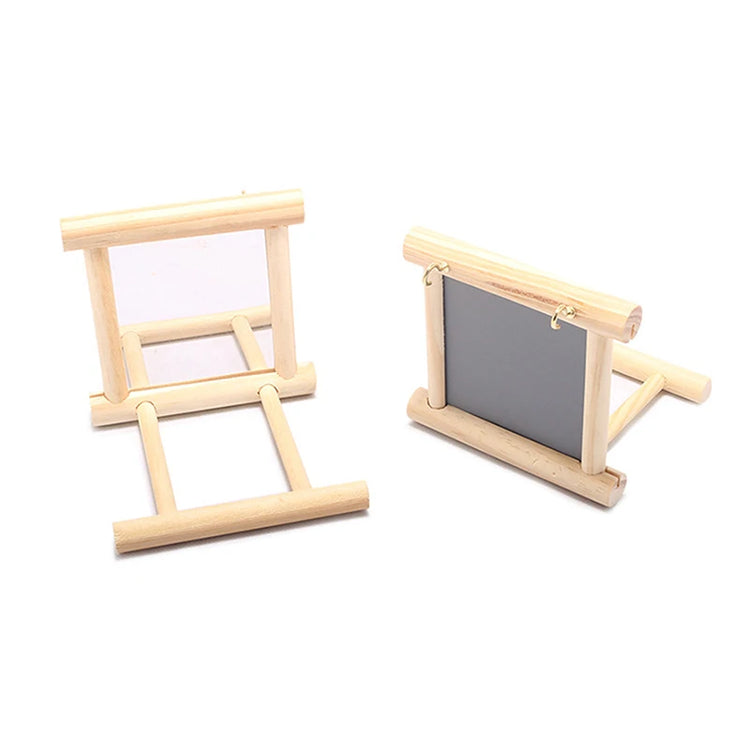 Wood Bird Mirror with Perch Stand | Bird Toy Stand | Bird Toy for Parrot, Parakeets, Cockatiels | Cage Parakeet Accessories