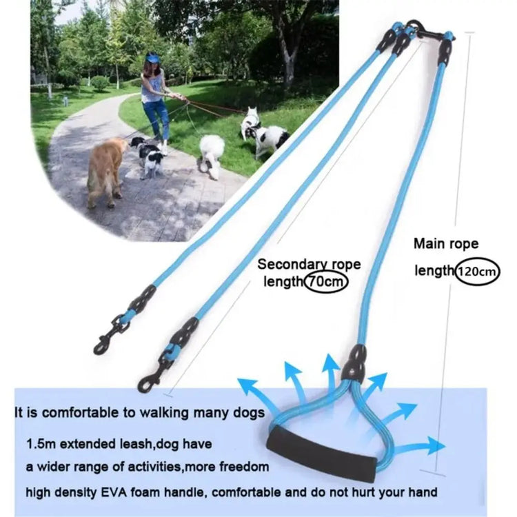 Double Dog Leash Nylon Two-Headed Coupler – Walk 2, 3, or 4 Dogs with Ease