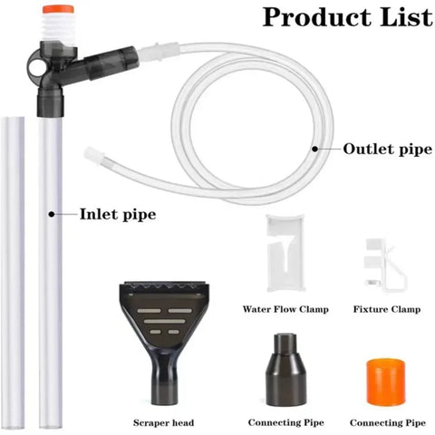 Press-Type Aquarium Water Change Pump with Gravel Cleaner & Glass Scraper