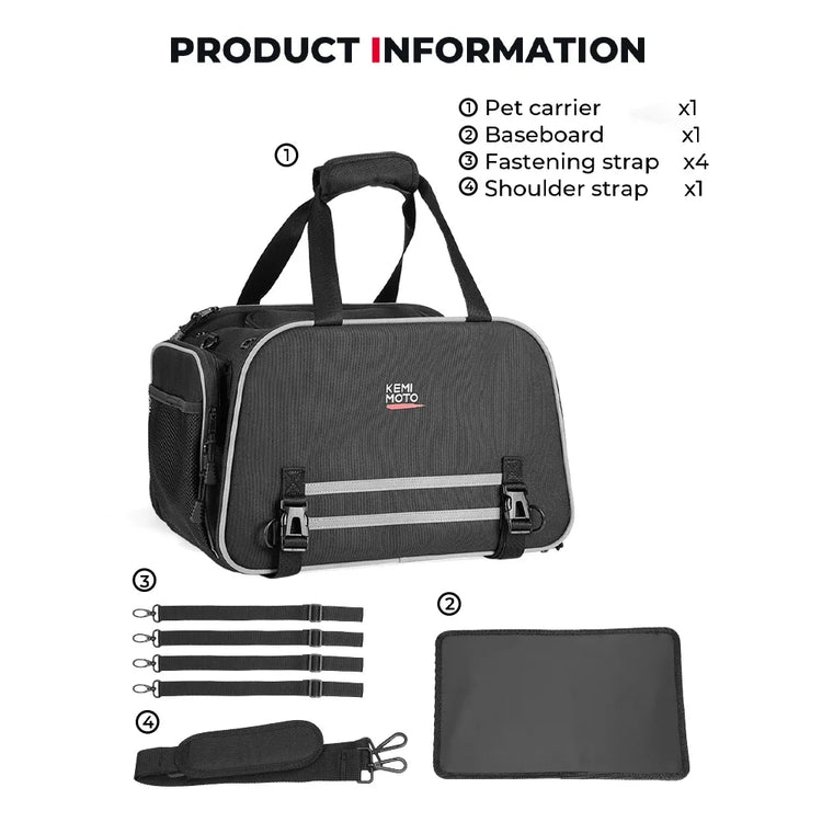 Motorcycle Pet Carrier Bag | Airline Approved Portable Travel Carrier for Cats/Dogs | Fits Luggage Rack or Passenger Seat