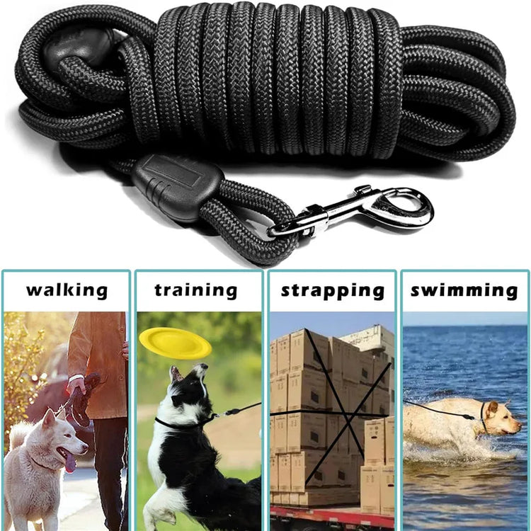 Long Nylon Dog Leash – 5m / 10m / 15m Round Rope for Outdoor Training & Walking