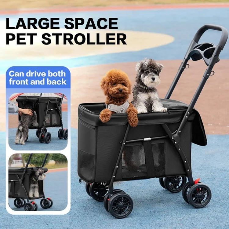Pet Stroller Dog Cat Carrier | Foldable Lightweight Travel Cart with Storage Basket for Small Pets | Outdoor Walking Shopping Cart