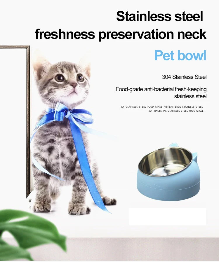 Stainless Steel Pet Bowl | Inclined Cat Dog Feeder | Creative Anti-Spill Design | Removable Inner Bowl | Feeding Bowl for Cats & Small Dogs