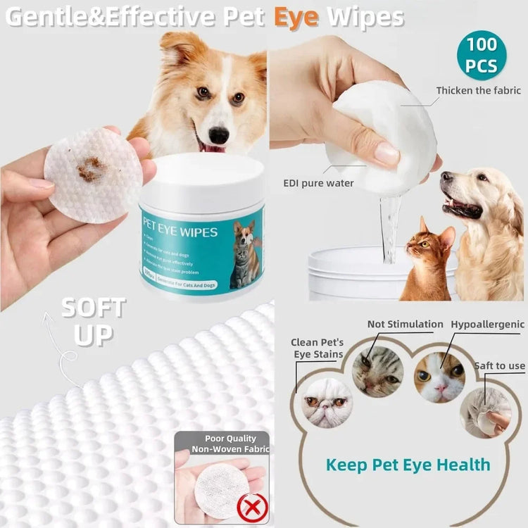 Cat Ear Wipes | Pet Ear & Eye Cleaning Finger Wipes | Remove Wax & Odor | 50 Wipes for Dogs/Cats