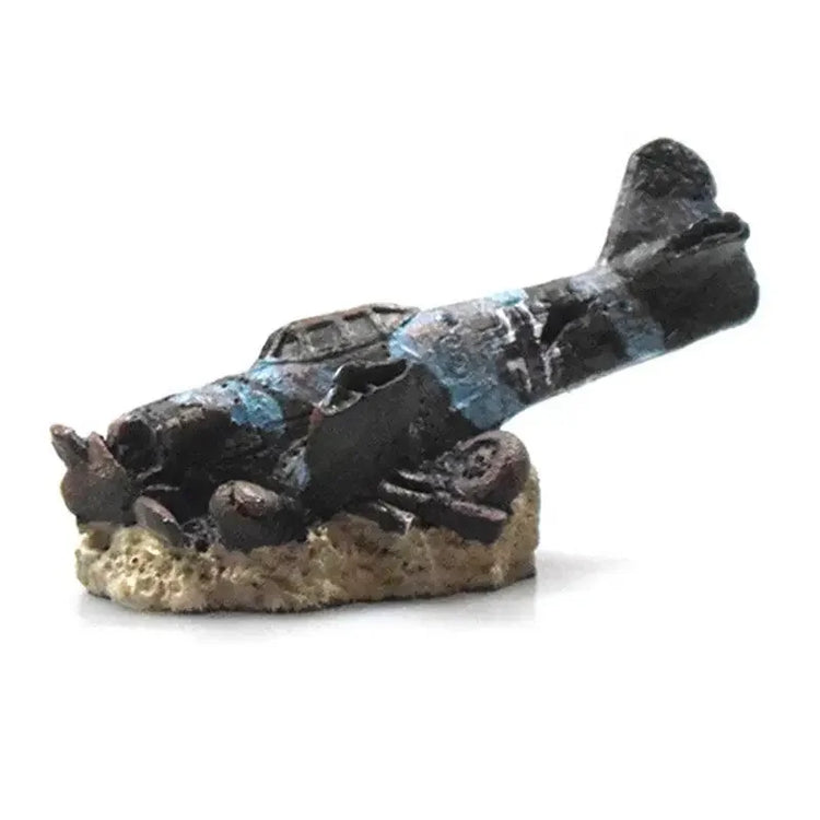 Mini Shipwreck Aircraft Aquarium Ornament – Resin Underwater Decor for Fish Tank
