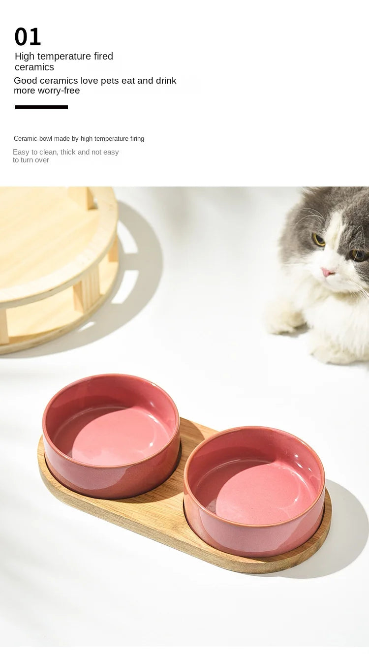 Cat Bowl | Cat Food Bowl | Ceramic Pet Food & Water Feeder | For Small & Medium-Sized Dogs | Spine Protection | Rollover Prevention
