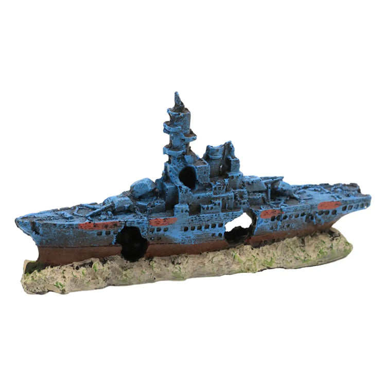 Aquarium Shipwreck Decoration – Resin Fish Tank Ornament with Hiding Cave