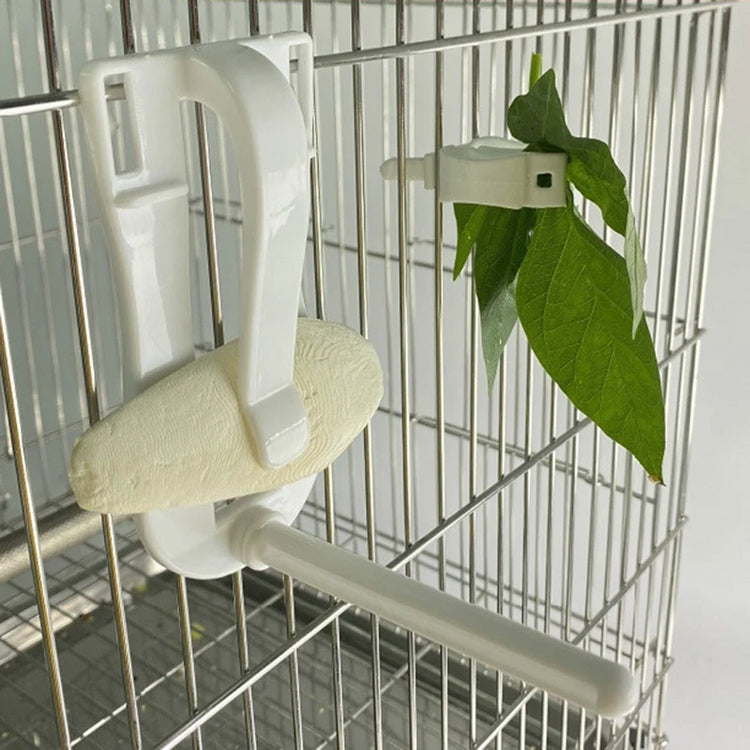 Bird Food Holder Clip | Parrot Cage Feeding Tool | Fruit & Cuttlebone Clamp for Birds & Rodents | White Plastic Pin Clip