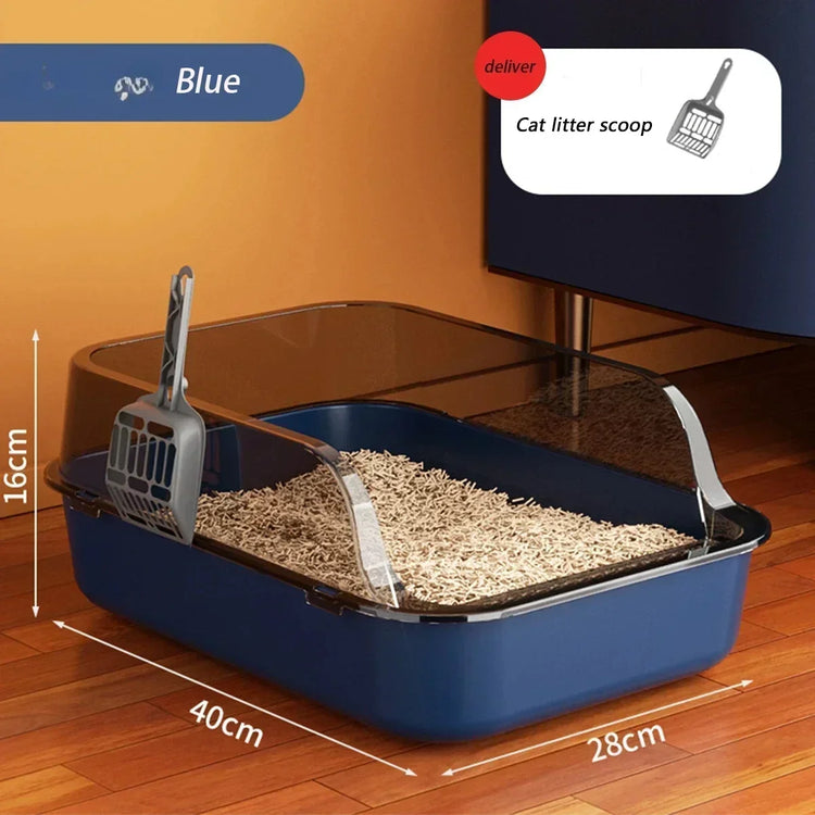 Cat Litter Box | High Side Thicken Semi Enclosed | Splashproof Large Capacity Tray | Removable Scoop | Easy Clean Cat Toilet