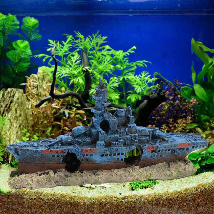 Aquarium Shipwreck Decoration – Resin Fish Tank Ornament with Hiding Cave