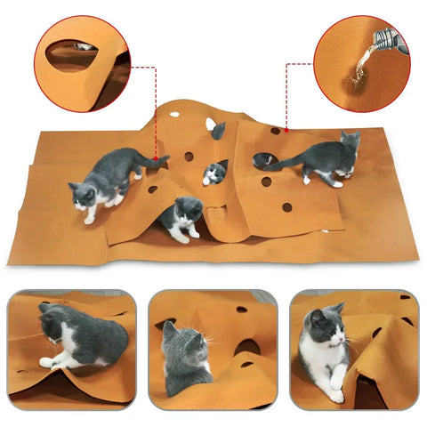 Cat Playing Game Mat | Pet Activity Rug | Training Toy | Collapsible Cat Pad | Scratch-Resistant Bite Mat | Climbing Frame | Cat Litter Mat