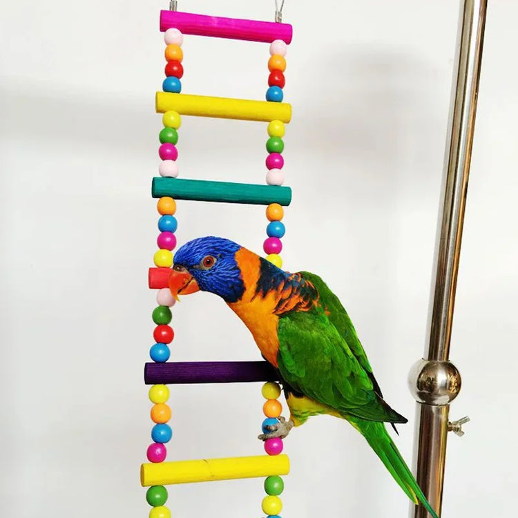 Bird Parrot Toys | Colorful Hanging Cage Climbing Ladders with Natural Wood | Parrots Suspension Bridge Swing Toys | Bird Toy Supplies