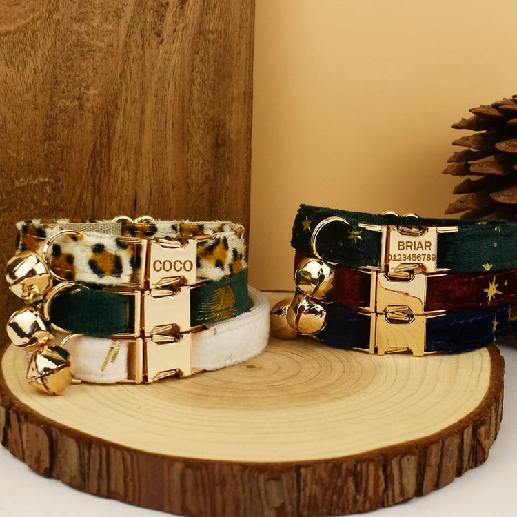 Cat Collar Bowknot | Adjustable Safety Personalized Pet Collar - Customized Name | Soft Corduroy with Bell