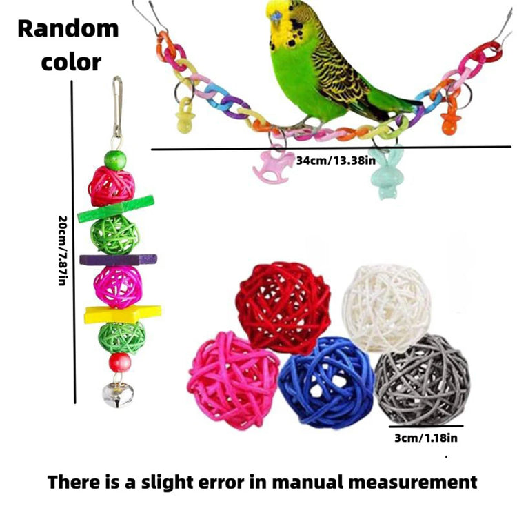 7PCS/16PCS Bird Toy Set | Parrot Cage Accessories - Safe Durable Hanging Toys / Bell & Chew Toys for Cockatiels, Parakeets, Lovebirds