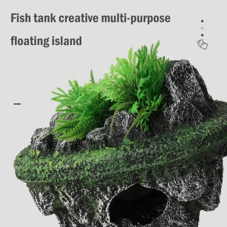 Fish Tank Artificial Stone Decoration – Miniature Floating Moss Rock with Cave Hideout for Aquarium Landscaping