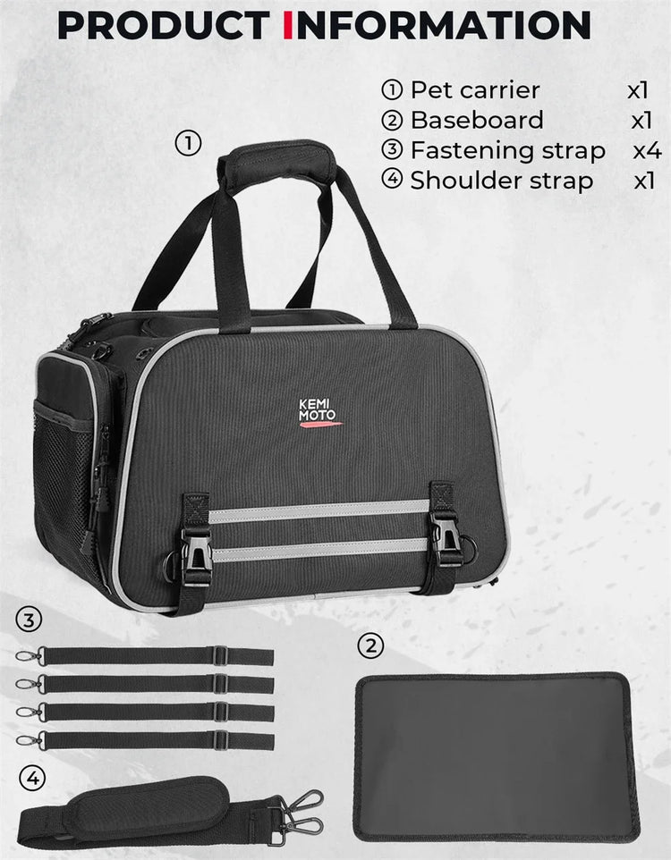 Motorcycle Pet Carrier Bag | Airline Approved Portable Travel Carrier for Cats/Dogs | Fits Luggage Rack or Passenger Seat