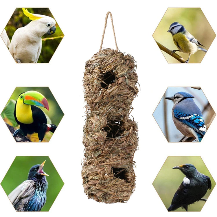 2024 Handwoven Reed Grass Bird Nest – Hanging Hummingbird Egg Cage for Outdoor Decor, Small Parrots & Garden Wildlife (Multiple Sizes)