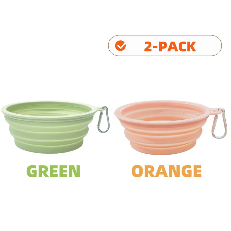 2pcs Collapsible Silicone Pet Bowls for Food & Water | Outdoor Camping & Travel Portable Folding Supplies Dishes with Carabiner